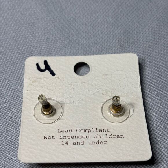 New! Cloie Brass Green Oval Gemstone Earrings - Picture 3 of 4